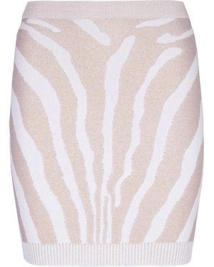 Balmain High Waist Zebra Print Knit Short Skirt - White