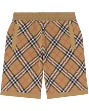 Burberry Check Cotton Blend Shorts - Natural