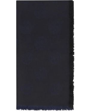 Tory Burch Logo-Pattern Frayed-Edge Scarf - Blue