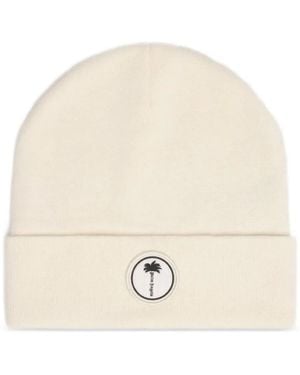 Palm Angels Logo-Patch Beanie Hat - Natural