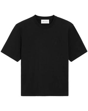 Ami Paris Cotton T-Shirt With Embossed Ami De Coeur - Black