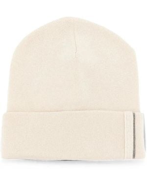 Brunello Cucinelli Monili-Embellished Turn-Up Brim Beanie Hat - Natural