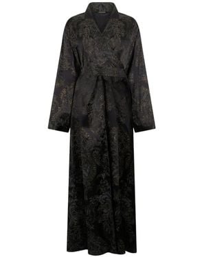 Roberto Cavalli Long-Sleeved Side-Slit Silk Dress - Black