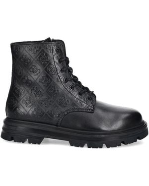 Guess Garda Embossed Lace-Up Boots - Black