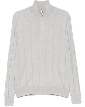 Canali Gerippter Pullover Mit Viertelreißverschluss - Weiß