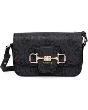 Guess Monogram-Pattern Horsebit-Detail Crossbody Bag - Black