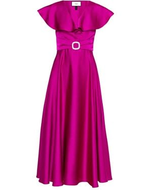 Nissa Ruffled Satin Midi Dress - Purple