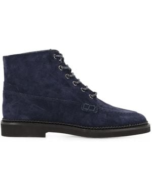 Tod's Lace-Up Suede Ankle Boots - Blue