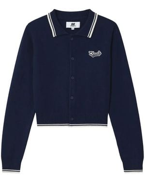 Chocoolate Logo-Embroidered Tipped Cardigan - Blue