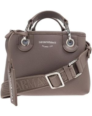 Emporio Armani Small Logo-Plaque Top-Handle Tote Bag - Brown