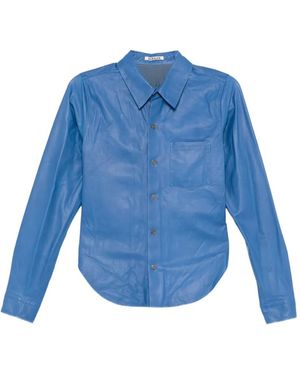AURALEE Faux-Leather Button-Up Shirt - Blue