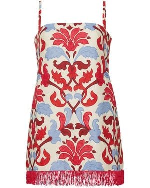 Cara Cara Valencia Floral Fringed Mini Dress - Red