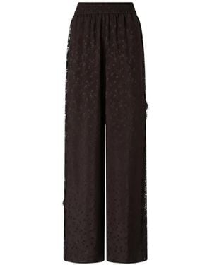 Pinko Palazzo Trousers With Floral Motif And Lace Trim - Black