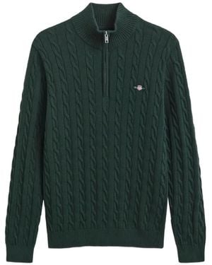 GANT Pull En Maille Torsadée À Col Zippé - Green