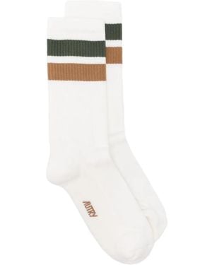 Autry Stripe Detail Cotton-Blend Socks - White