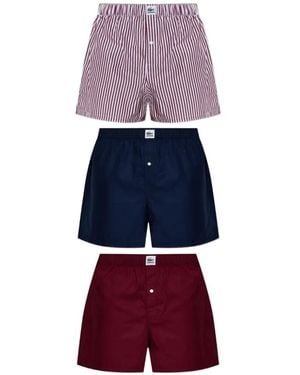 Lacoste Striped Cotton Boxer Shorts (Set Of Three) - Red
