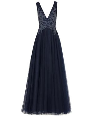 Costarellos Graciella Floral-Appliqué V-Neck Maxi Dress - Blue
