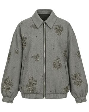 Isabelle Blanche Bead-Embellished Herringbone Jacket - Gray