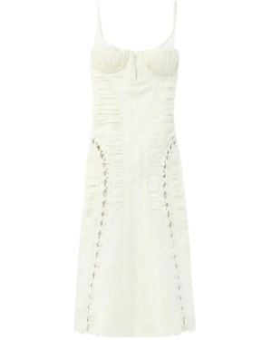 McQueen Robe Mi-Longue Froncée À Lacet - White