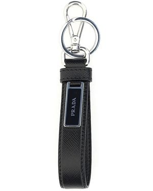 Prada Robot-Motif Leather Keychain - White