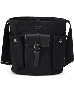 Prada Route Mini Canvas And Leather Bucket Bag - Black