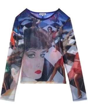 Sunnei Semi-transparentes Oberteil mit Brigitte-Print - Blau