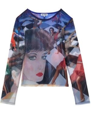 Sunnei Brigitte-Print Sheer Top - Blue