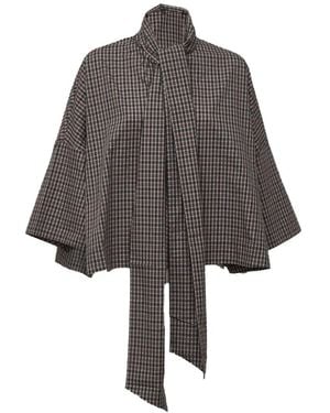 Essentiel Antwerp Check-Pattern Pussy-Bow Blouse - Gray