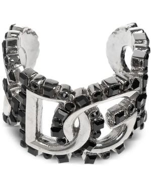 Dolce & Gabbana Dg Logo-Plaque Crystal Ring - White