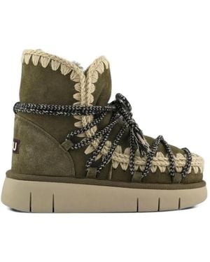 Mou Eskimo Bounce Crochet-Trim Boots - Green