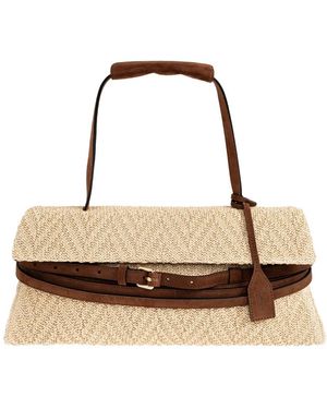 Moschino Belt-Detail Woven Tote Bag - Natural