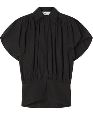 Lanvin Puffed-Sleeve Zip-Front Top - Black