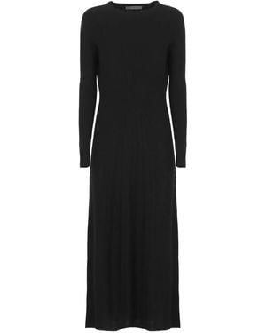 D.exterior Midi-Jurk Met Ronde Hals En Lange Mouwen - Zwart