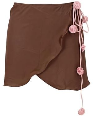 LaRevêche Bouquet Floral-Appliqué Mini Sarong - Brown