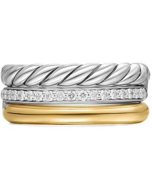 David Yurman Dy Mercer® Three Row ダイヤモンド リング 18kイエローゴールド&スターリングシルバー - ホワイト