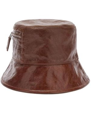Ermanno Scervino Zip-Pocket Leather Bucket Hat - Brown
