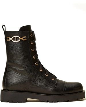Twinset Lace-Up Chain Boots - Black