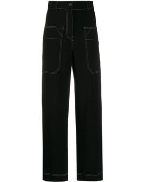 Alberto Biani Contrast Stitching Straight-Leg Trousers - Black
