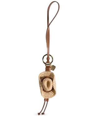 Miu Miu Raffia And Leather Key Ring Trick - Metallic