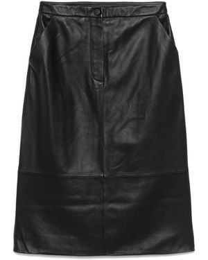 Yves Salomon Pencil Leather Midi Skirt - Black