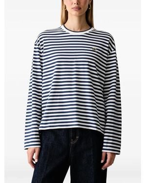 KARL LAGERFELD Horizontal-Stripe Logo-Patch T-Shirt - Blue