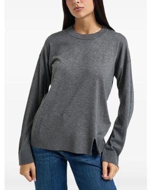 Liu Jo Rhinestone-Logo Side-Slit Sweater - Gray