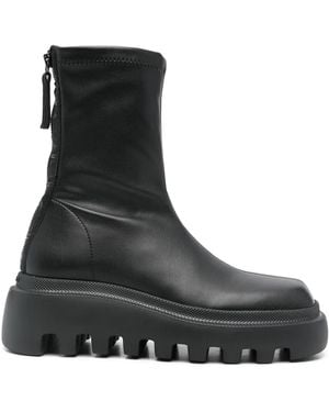Vic Matié Faux Leather Wedge Sock Boots - Black