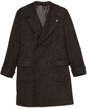 Luigi Bianchi Cappotto Doppiopetto Con Motivo A Spina Di Pesce - Nero