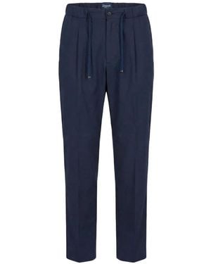 Drumohr Drawstring-Detail Pleated Cotton Trousers - Blue