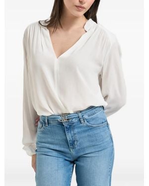 Liu Jo Ruffled-Cuff V-Neck Shirt - White