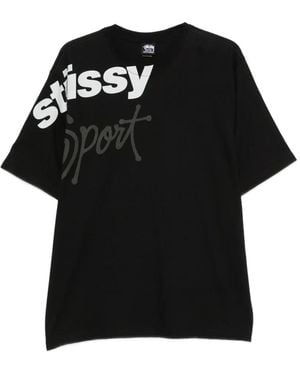 Stussy Logo-Print Cotton T-Shirt - Black