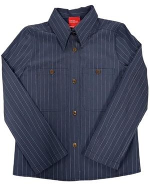 ..,merci Pinstripe-Pattern Patch-Pocket Shirt - Blue