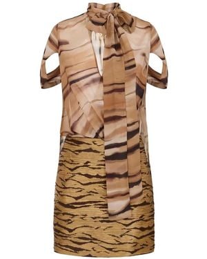 Elisabetta Franchi Bi Material Mini Dress - Natural