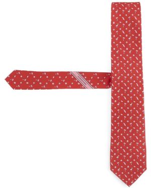 Ferragamo Flamingo-Print Silk Tie - Red